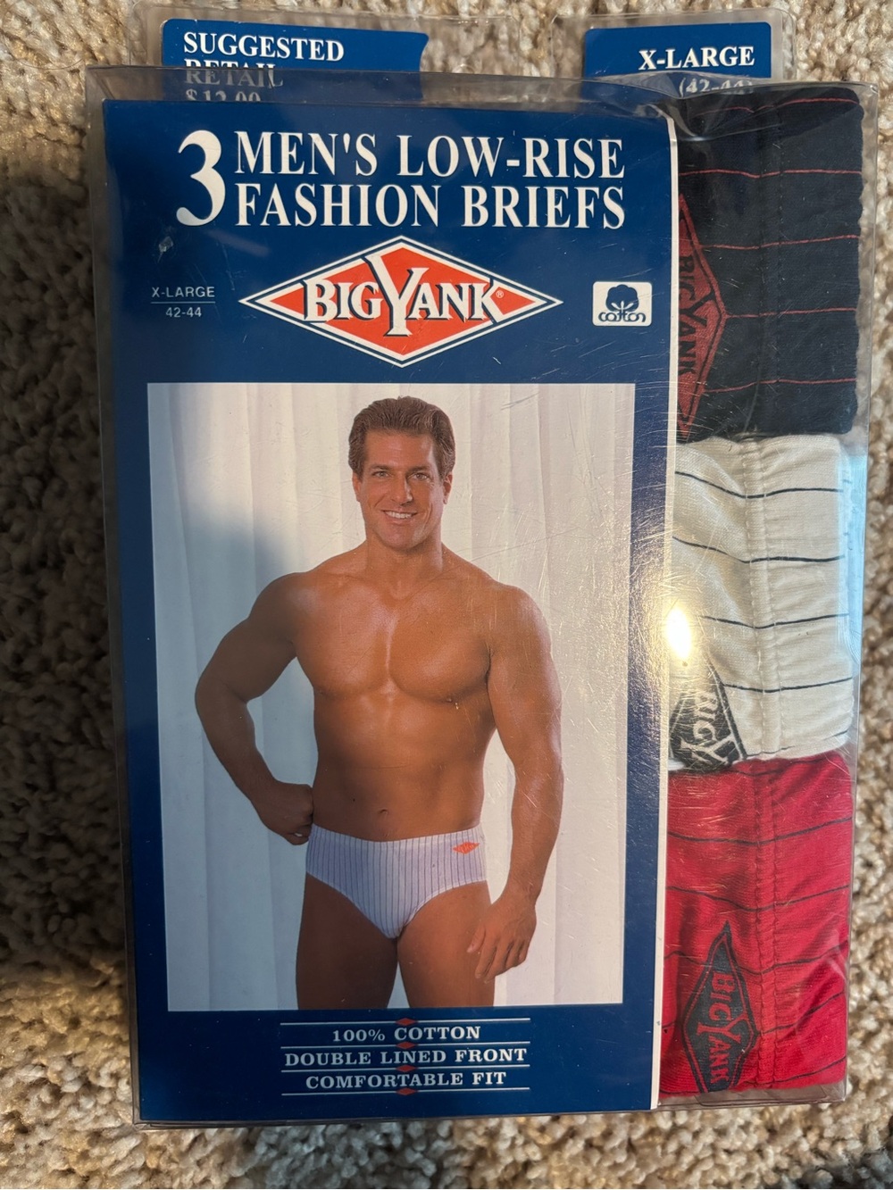 New Vintage Big Yank 3-Pack Men's Low-Rise Briefs XL Cotton Striped